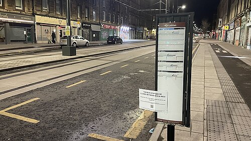 A temporary bus stop at New Orchardfield, Leith Walk